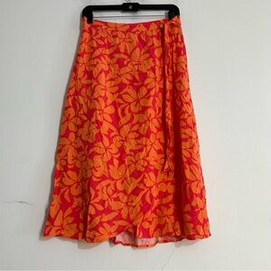 J. Crew Factory Printed Faux Wrap Skirt Hibiscus Tropical Orange Vacation Small